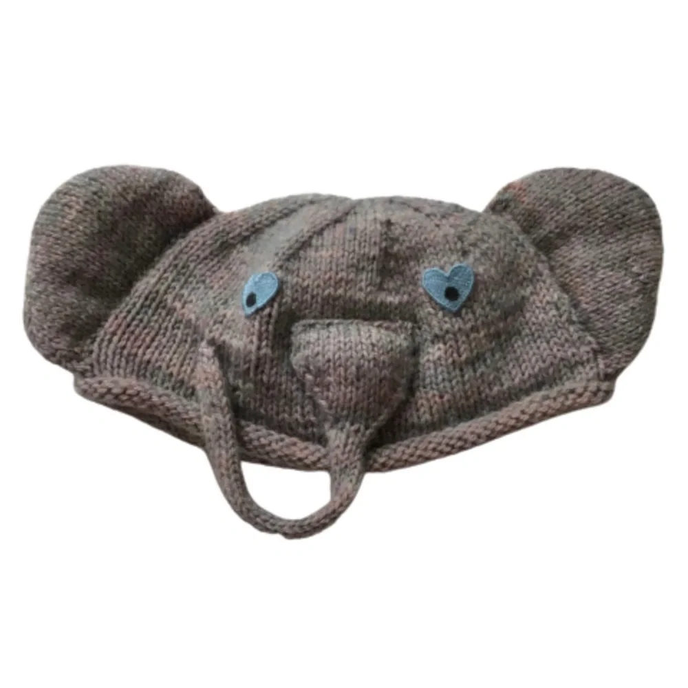 Elephant Hat Handmade Knit Youth Tan OS